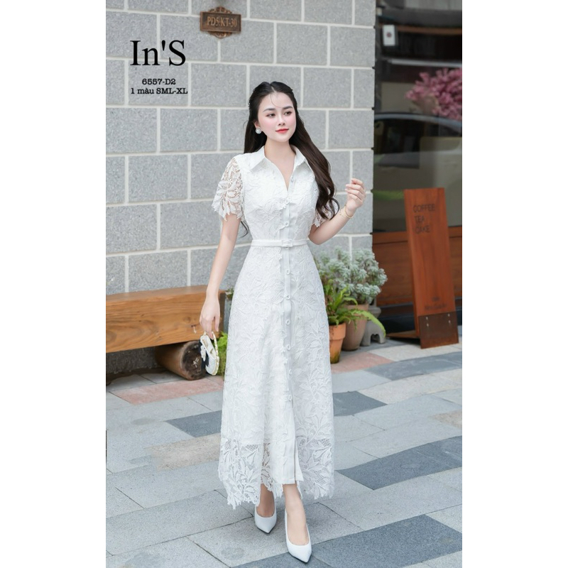 Váy ren đai eo trắng Size: SML-Xl 720k