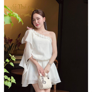   FREESIZE eo dưới 70-Có Lót quần Đầm trễ vai babydoll tơ mịn cao cấp bo chun co giãn Anna BYBYPIL 