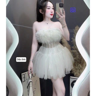 Váy Cúp Lông Ngực Chân Lưới Xoè