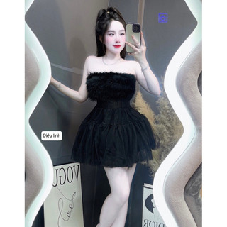 Váy Cúp Lông Ngực Chân Lưới Xoè