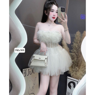Váy Cúp Lông Ngực Chân Lưới Xoè