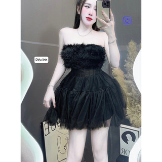 Váy Cúp Lông Ngực Chân Lưới Xoè