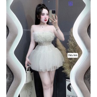 Váy Cúp Lông Ngực Chân Lưới Xoè