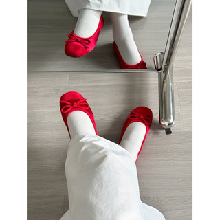 Giày bệt ballet đế mềm chất nhung đính nơ