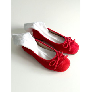 Giày bệt ballet đế mềm chất nhung đính nơ