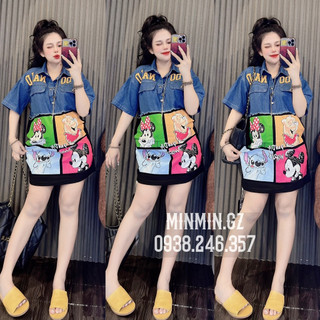 Váy Đầm Suông HOẠT HÌNH JEAN phối Thun cá tính, Đầm Suông Freesize Thun phối jean hottrend outfit xu hướng mới nhất.