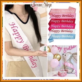 Dây đeo chéo vải satin in chữ Happy birthday