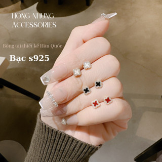 Khuyên tai bạc 925 phủ vàng cỏ 4 lá size mini  thiết kế hàn quốc