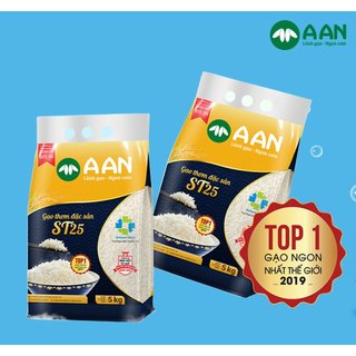 Gạo ST25 Túi 5Kg A An Cơm mềm dẻo, thơm nhẹ, vị ngọt Top 1 Gạo Ngon Thế Giới
