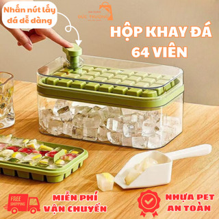 [Tặng xẻng xúc] Hộp Khay Làm Đá Thông Minh 2 khay 64 Viên Chất Liệu Silicon An Toàn Với Sức Khỏe,Khay Làm Đá Dễ Tiện Lợi