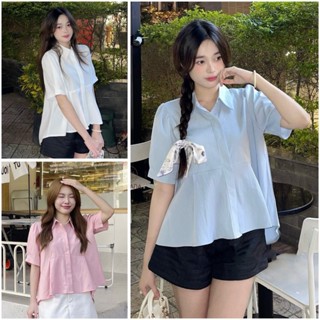 Áo Sơ Mi Baby Doll Tay Lỡ Form Rộng Vạt Xếp Li Đuôi Tôm Xinh Xắn