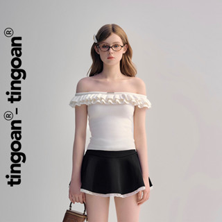 TINGOAN® - Áo len xù trắng trễ vai phối hai bèo XING XING TOP/WH