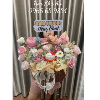 Lẵng hoa Khai Trương, Sinh nhật, Tân Gia. Hoa Sáp mix lụa cao cấp, thiết kế Khả An