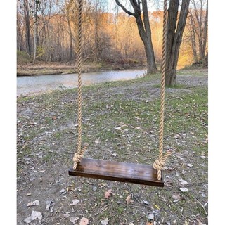 Xích đu 60cm làm bằng gỗ nguyên khối dây thừng dài trang trí sân vườn hoặc ngồi thư giãn