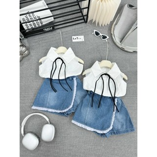 Quần áo bé gái; Set áo sơ mi chân váy jean cho bé 10-30kg