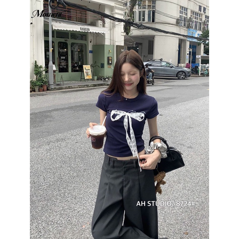 Áo thun nơ ren (ảnh thật/ có sẵn)