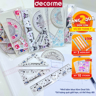 Bộ dụng cụ học tập thước eke 4 món, thước sanrio kuromi kích thước 15cm nhiều mẫu mã đồ dùng học sinh