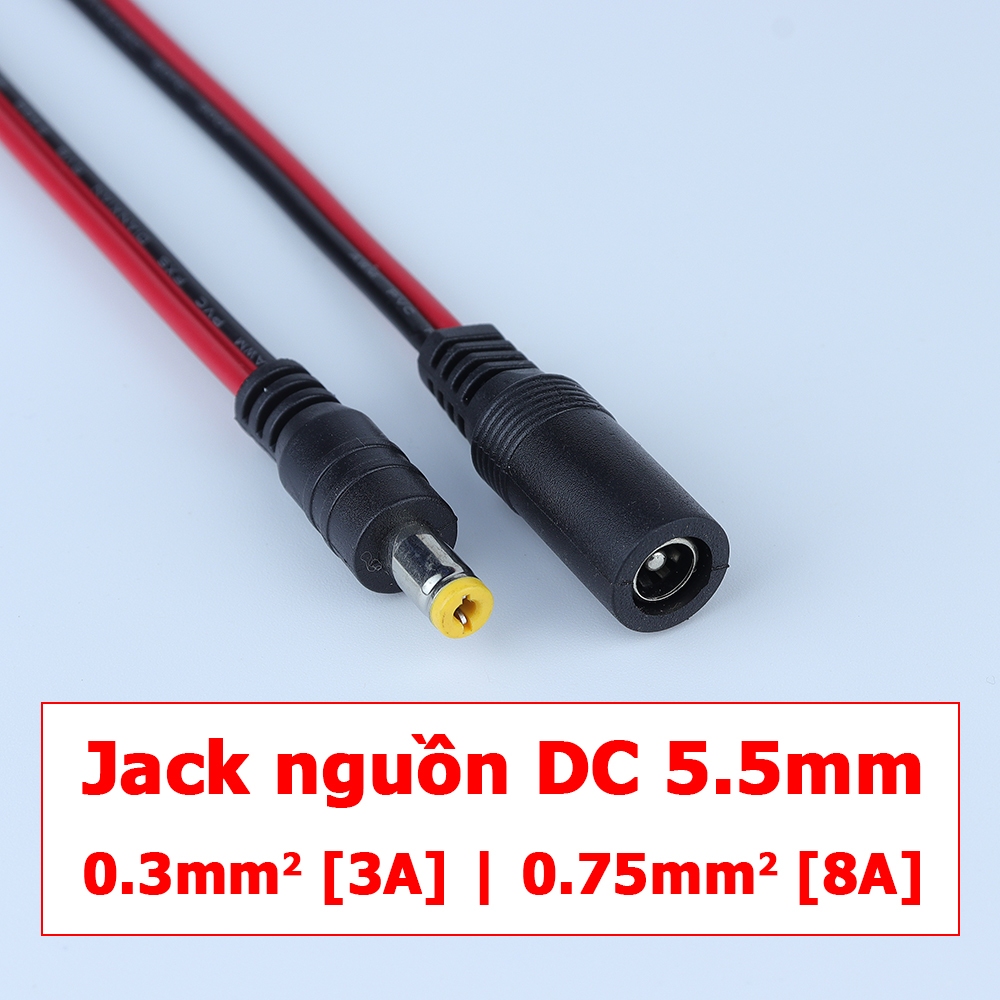 Combo 5 Dây nguồn DC Jack Đực - Cái 5.5mm x 2.1mm