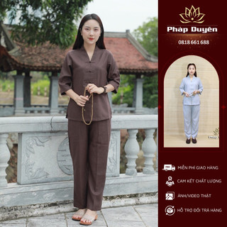 Bộ pháp phục nữ, cổ liền xẻ giữa - bộ đồ phật tử lễ đi chùa, thoáng mát