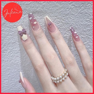 [Mã-Z039] Móng Tay Giả Juliana Đính Nơ Siêu Xinh Hộp 24 Nails Box (Kèm Phụ Kiện Làm Móng)