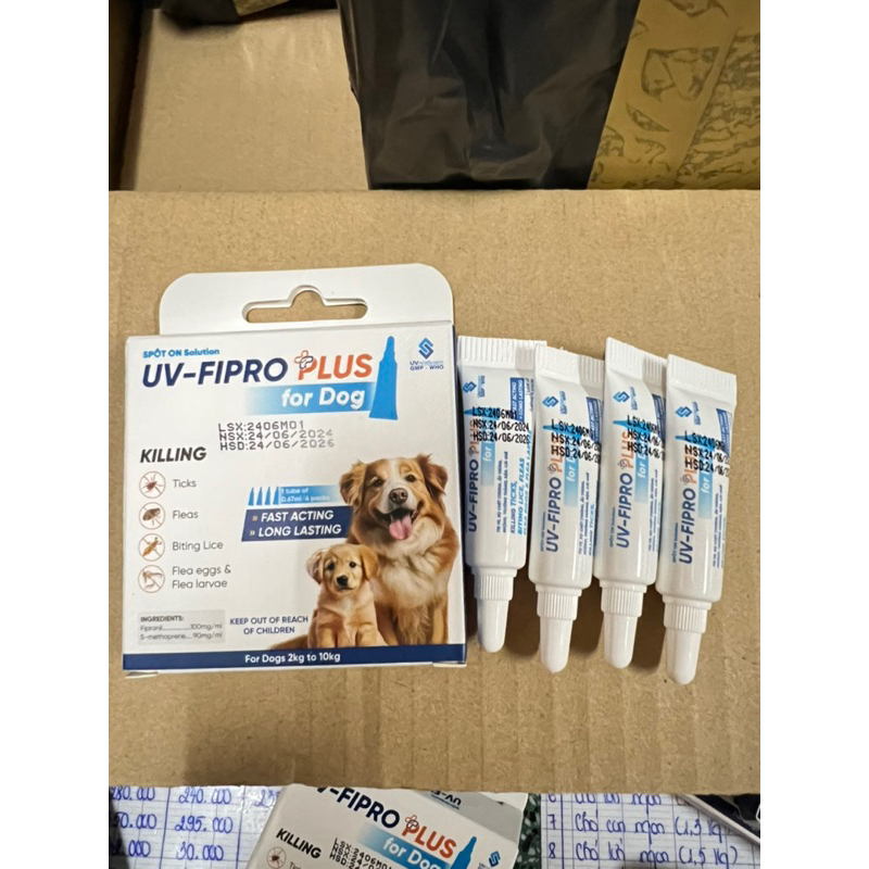 UV-FIPRO PLUS For Dog  - ngừa VE, BỌ CHÉT, RẬN CHO CHÓ ( hộp 4 tuýp)