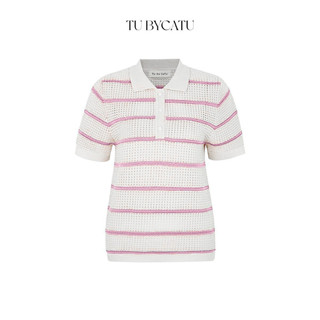 Tubycatu | áo polo sọc hồng/ trắng 3 nút