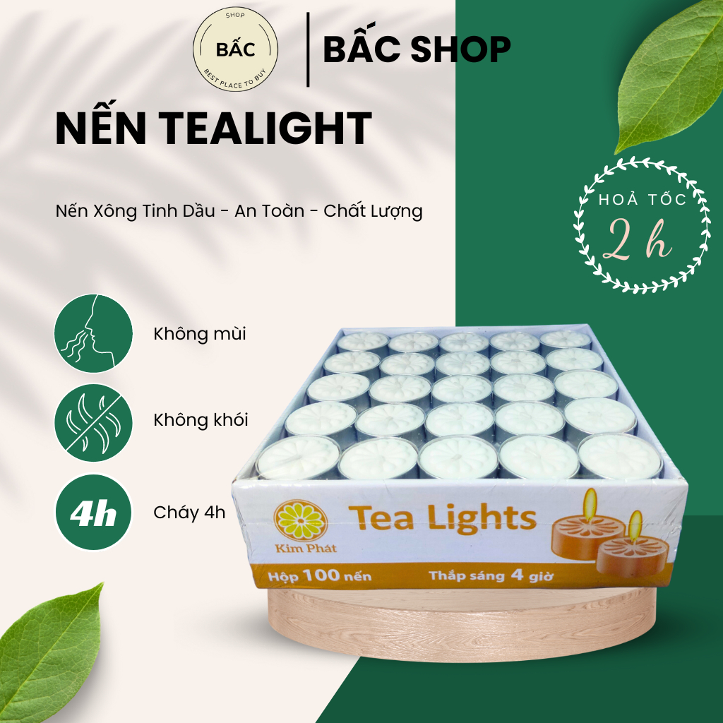 Nến Tealight 100 Viên Cháy 4H Không Mùi, Không Khói Dùng Đốt Xông Tinh Dầu, Thảo Mộc