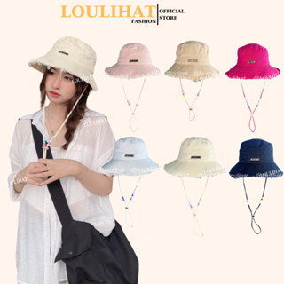 Nón tai bèo tua rua viền rách Jacquemut gắn hạt màu LOULIHAT, mũ chống nắng bucket rộng vành Hàn Quốc năng động NBLTH02