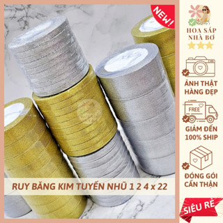 [SỈ LẺ RẺ] Lốc ruy băng kim tuyến nhũ 1 2 4cm x 22m làm nơ gói quà hoa handmade - Hoa Sáp Nhà Bơ