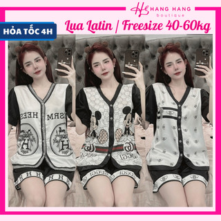 Bộ đồ ngủ cỡ nhỏ 40-60kg, đồ bộ nữ pijama đùi ngắn tay cổ v chữ y lụa mịn latin mát lạnh, đồ ngủ lụa mặc nhà sang chảnh
