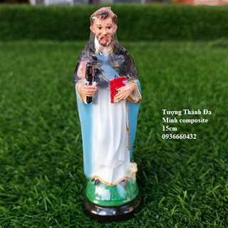 Tượng Thánh công giáo mini Thánh Tông đồ Đa Minh 15cm compoite trang trí xe hơi, bàn học, quà tặng