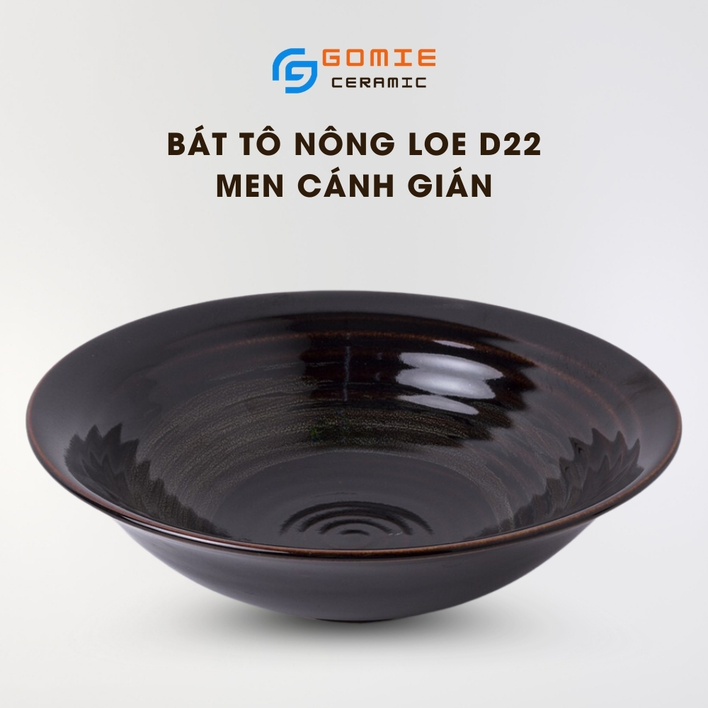 Tô sứ loe - Bát Tô Loe Men Cánh gián D22 - Bát tô nông loe men bôi D22 - Gốm Sứ Cao Cất Bát Tràng
