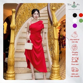 Đầm Chữ A Lệch Vai Xếp Tùng Phi Lụa Trẻ Trung Nặng Động, Váy Chữ A Xếp Ly Phi Lụa Sexy  A16