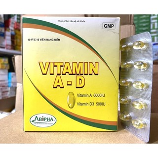 Viên uống vitamin A D abipha bổ sung vitamin, giảm nguy cơ khô mắt, mỏi mắt, còi xương, hỗ trợ đẹp da hộp