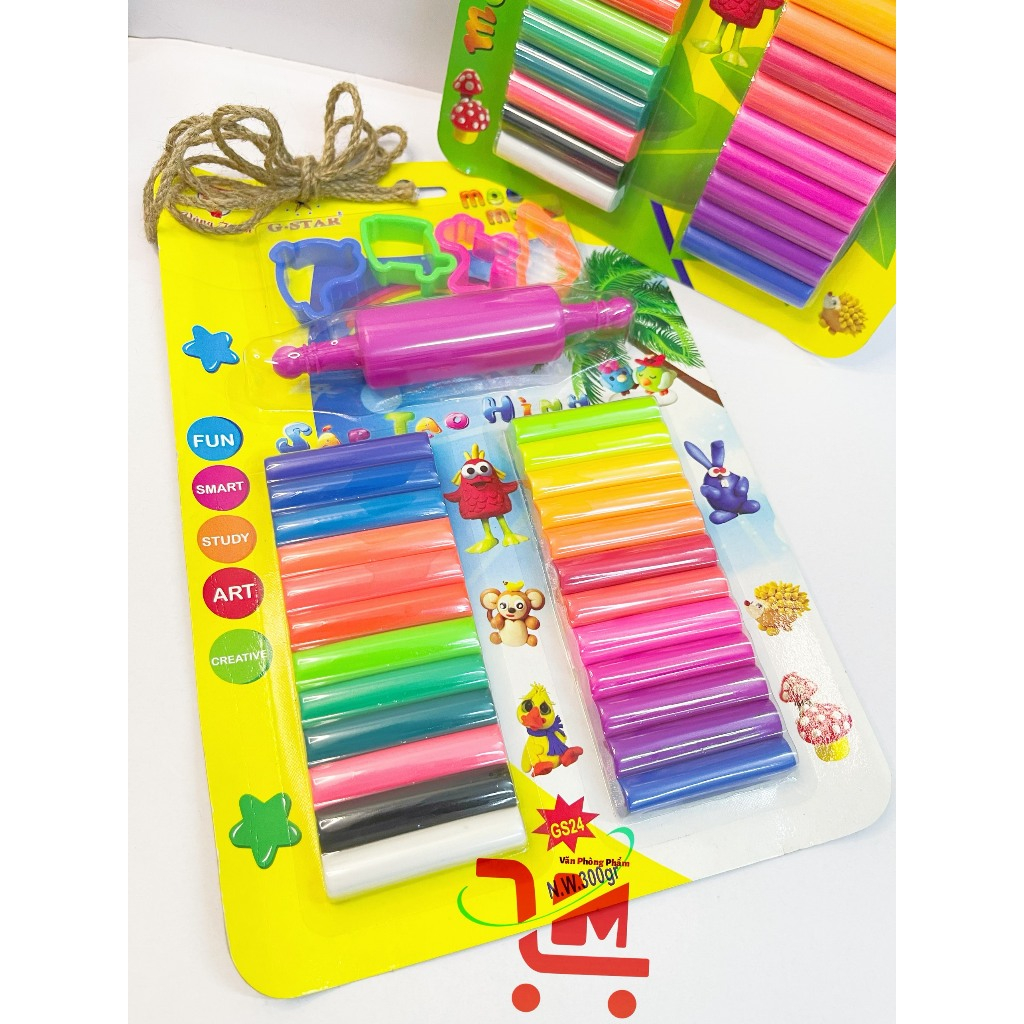 Vỉ Đất Nặn Tạo Hình 24 Màu GSTAR GS24 (Sáp Tạo Hình GSTAR Tặng Kèm Khuôn Và Cây Lăn)