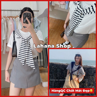 Lahana@ áo phông chất mát kèm khăn kẻ buộc hàng qc