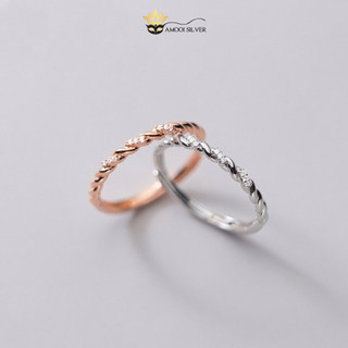 Nhẫn bạc s925 nhẫn chéo xoắn nạm đá freesize - amooi silver an7723