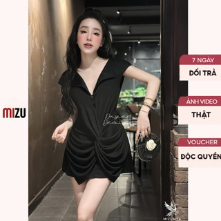 Váy Dự Tiệc Cổ V Body Xinh Xỉu Sắc Đen - Đầm Mini Trơn Khóa Kéo Kèm Tag Mizumiya Chất Liệu Umi DV