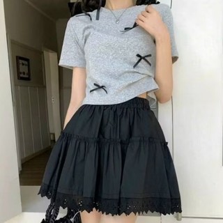 Chân váy ren phối nơ Quảng Châu lưng thun dễ mặc BC