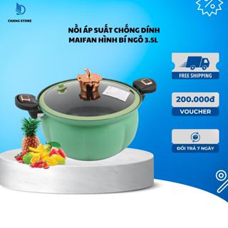 Nồi Áp Suất Chống Dính Maifan Hình Bí Ngô 3.5L Đường Kính 28Cm Nắp Kính Trong Suốt Kèm Giá Hấp Cao Cấp