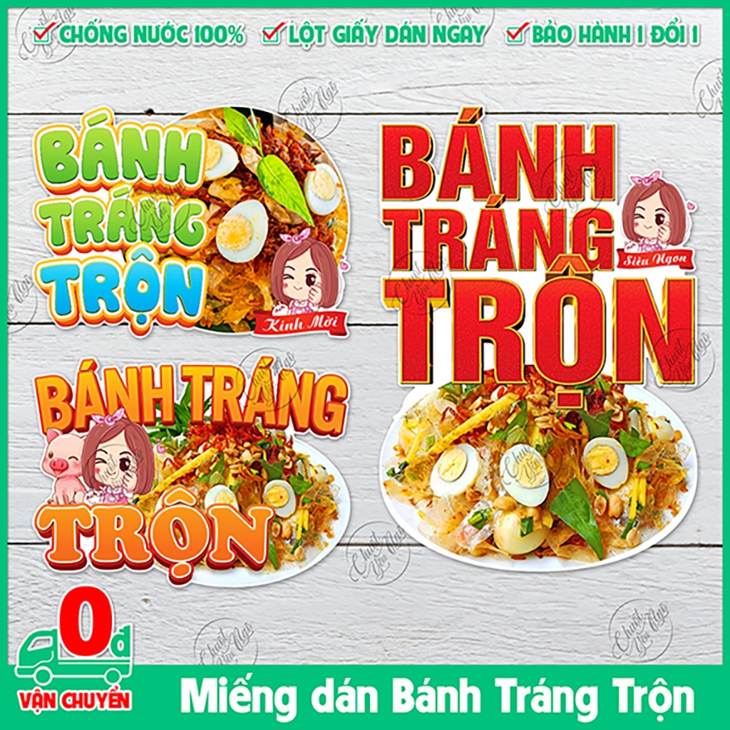 Miếng dán bánh TRÁNG TRỘN decal sticker trang trí xe đẩy dán tường trang trí quán ăn chất liệu chống