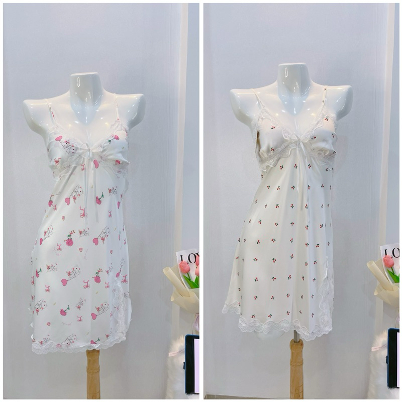 Váy ngủ lụa ren xẻ tà