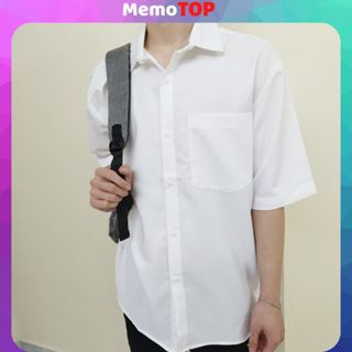Áo sơ mi trắng học sinh đi học có túi tay ngắn dài tay nam nữ form rộng có bigsize 90kg MEMOTOP
