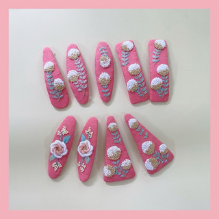 Set kẹp tóc thêu tay handmade tông màu hồng cam xinh xắn