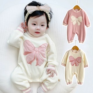 Bodysuit dài tay cho bé gái vải thun cotton 4 chiều Đồ liền thân Áo liền quần trẻ sơ sinh NƠ SLT107