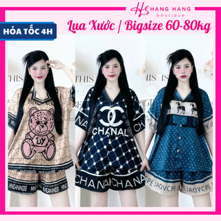 Bộ đồ ngủ bigsize 60-80kg, đồ bộ nữ pijama đùi ngắn tay cộc lụa xước bigsize, đồ ngủ lụa mặc nhà thương hiệu sang chảnh