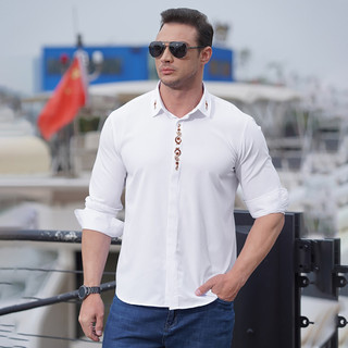 Áo sơ mi BIGSIZE (80kg - 150kg), tay dài trắng hoa văn nút áo, thoáng mát, sang trọng, chuẩn phom Bigsize - GASIMAN