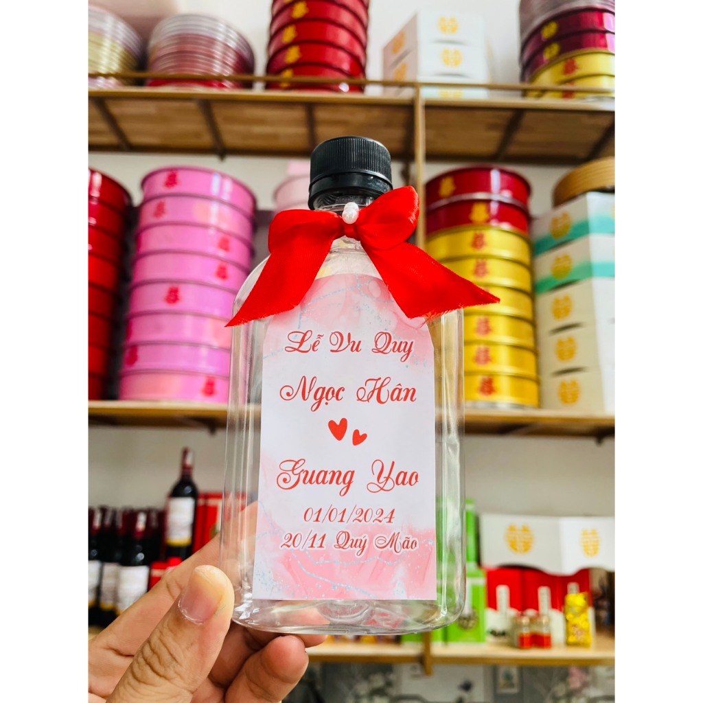 [Combo Chai + Tem + Nơ] Chai nước đám cưới, đám nối, tiệc cưới, gia tiên, liên hoan