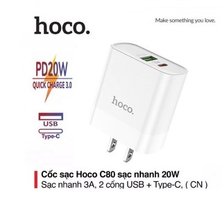 [Chính hãng] Củ Sạc Nhanh 20W PD & QC3.0 2 Cổng Hoco C80/C80A - Cốc Sạc Siêu Nhanh Cho i.P và các dòng máy androi