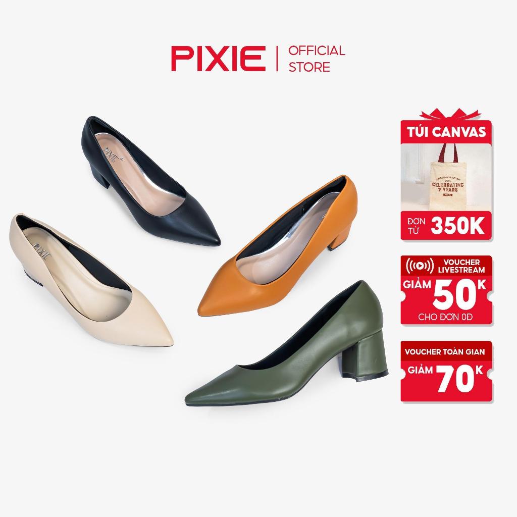 Giày Cao Gót 5cm Đế Vuông Mũi Nhọn Basic Pixie P055